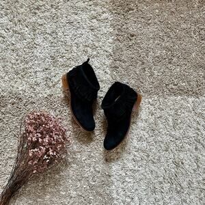 El Campero Black Suede Leather Boots Fringe Western Cowboy Italy Women’s Size 37